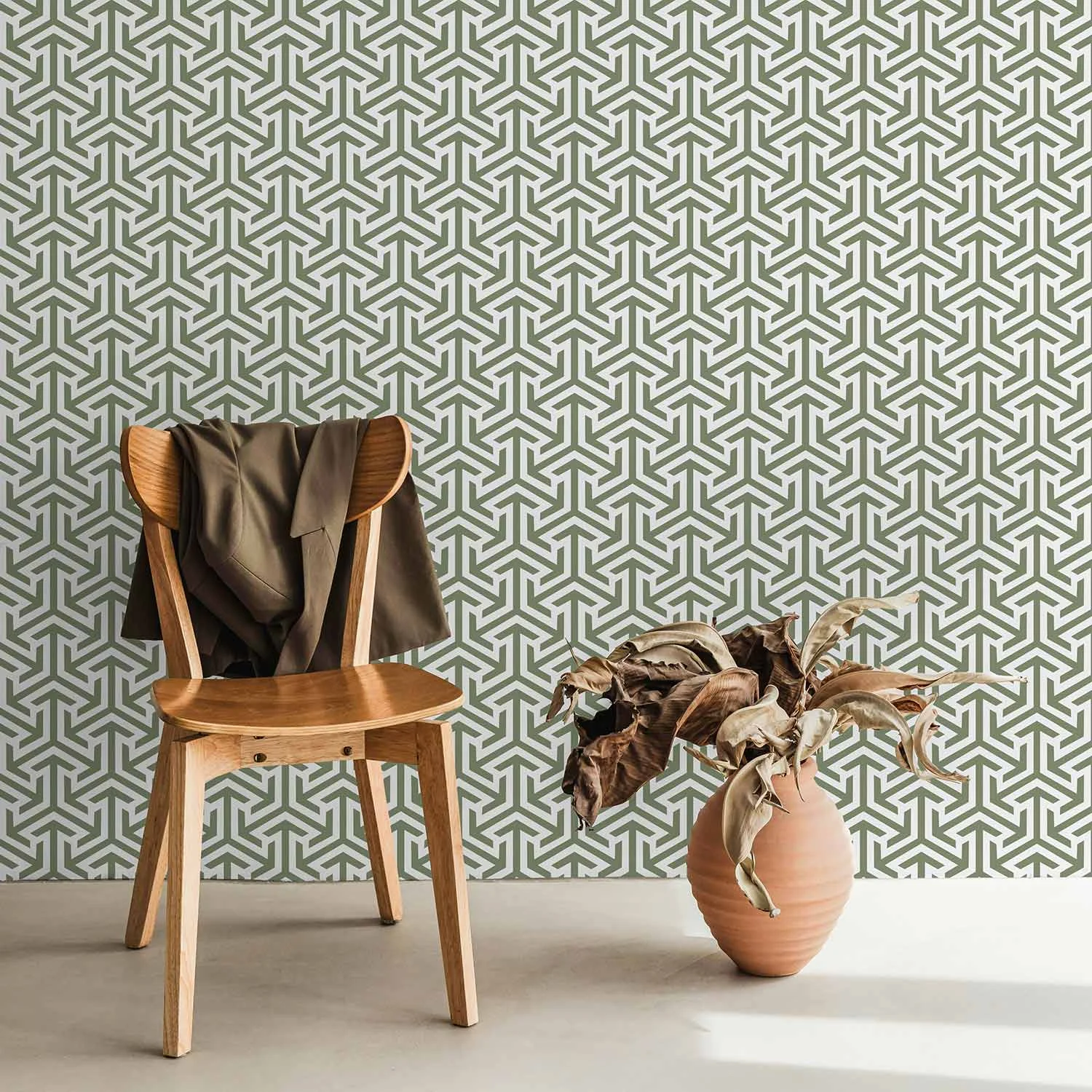 Retro design geometric wallpaper in Olive color