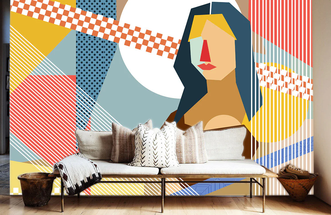 Abstract Geometric Portrait Mural Wallpaper