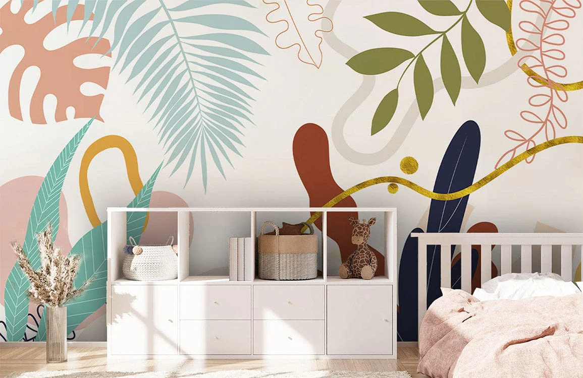 Abstract Botanical Gold Accent Mural Wallpaper