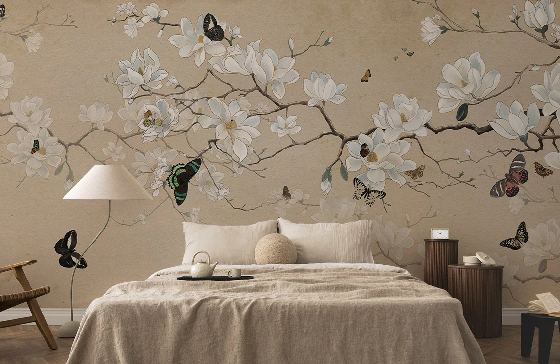Delicate Magnolia Blossom Mural Wallpaper