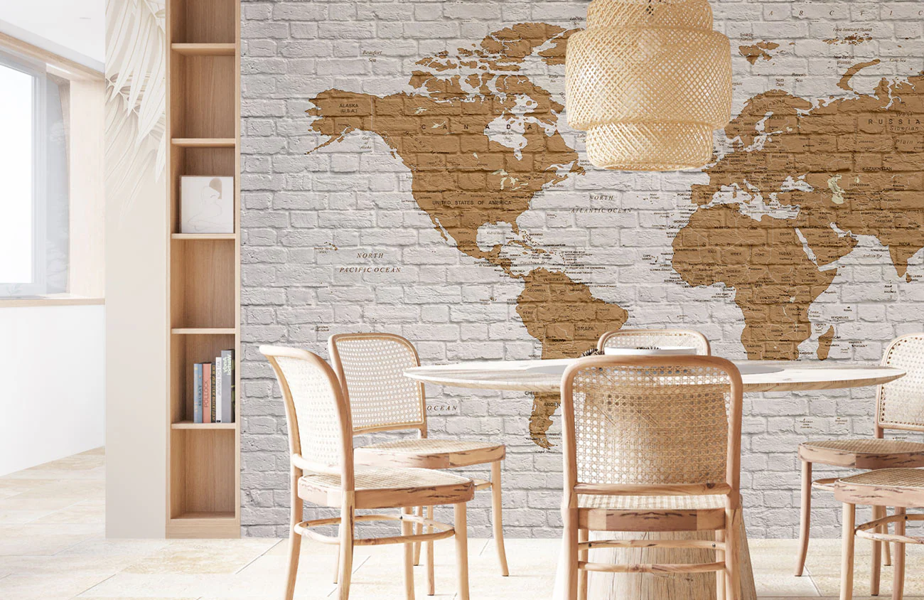 World Map Brick Wall Wallpaper
