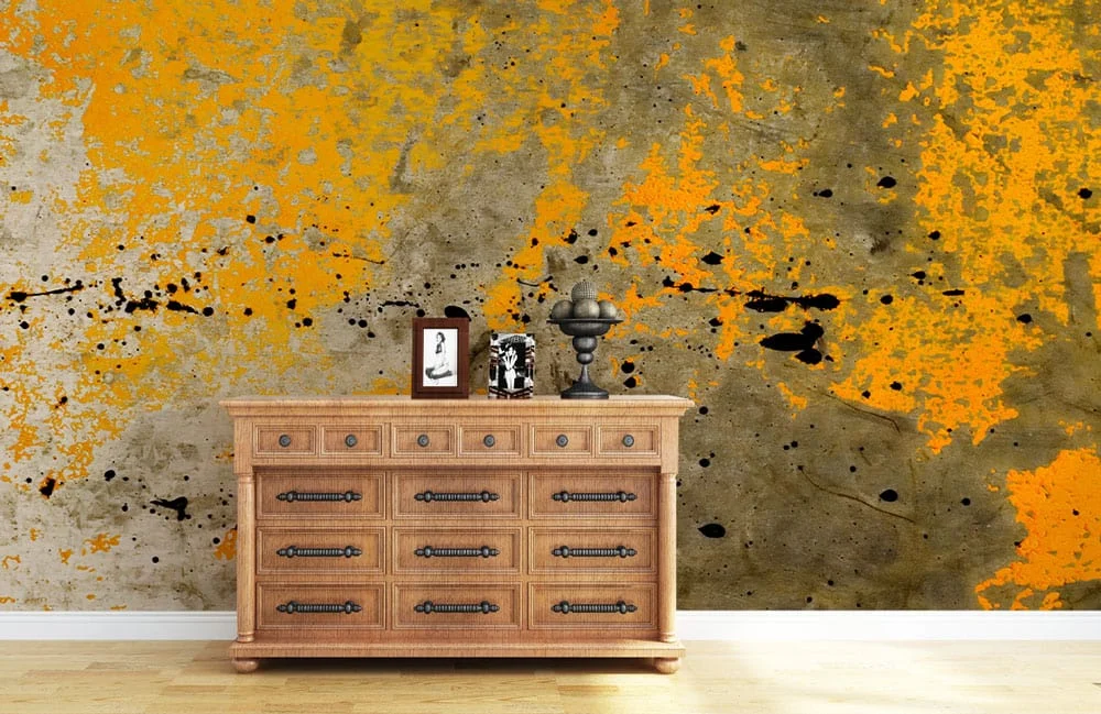 Abstract Orange Splatter Concrete Mural Wallpaper