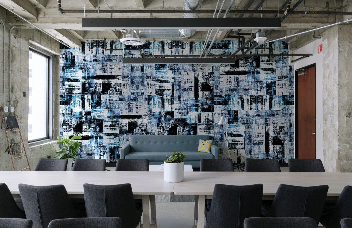Abstract Blue Black Brushstroke Mural Wallpaper