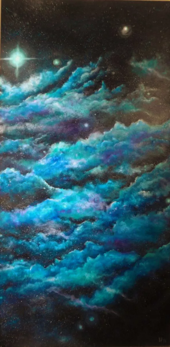 'Guiding Light' - Space painting, nebula art, modern, large painting (2016) Mixed-media painting by Lisa Price