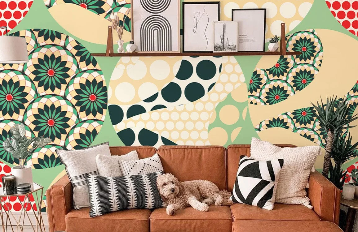 Retro Geometric Floral Mural Wallpaper
