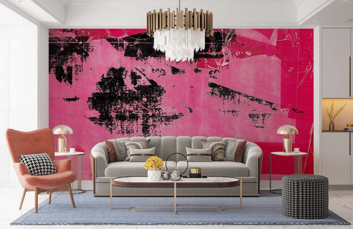 Abstract Pink and Black Mural Wallpaper