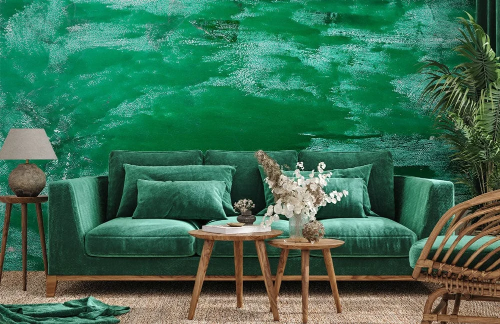 Abstract Emerald Brush Stroke Mural Wallpaper