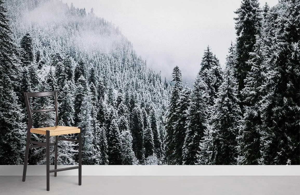 Snowy Forest Landscape Mural Wallpaper