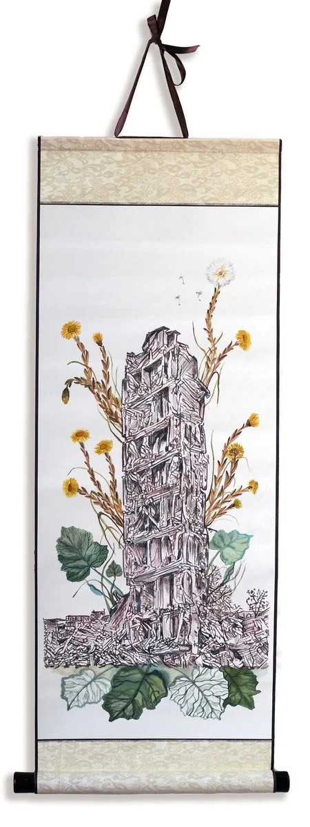 Сoltsfoot - a series "Overgrow but cannot heal" (2023) Mixed-media painting by Delnara El