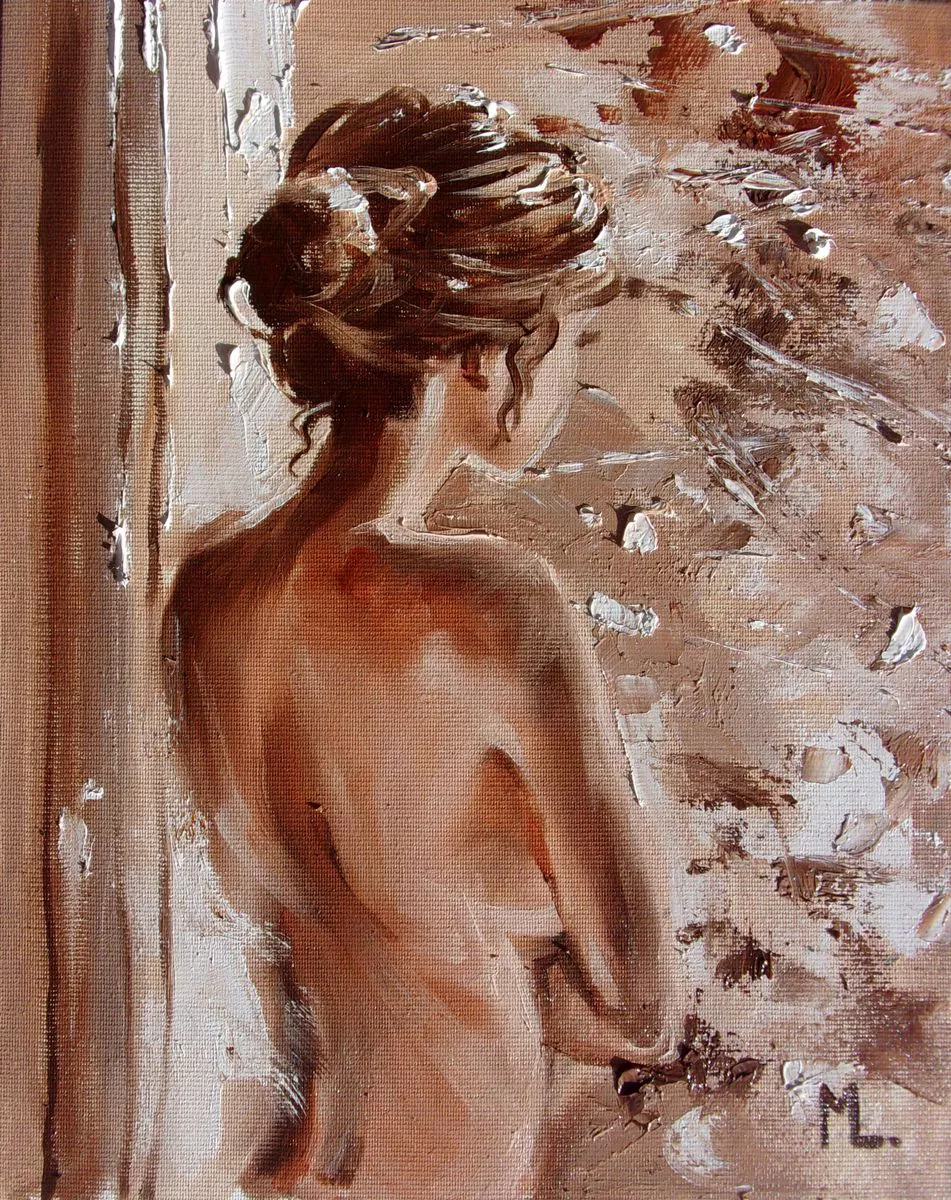 " WARM DAY ... " original painting WINDOW SPRING palette knife GIFT (2018) Oil painting by Monika Luniak
