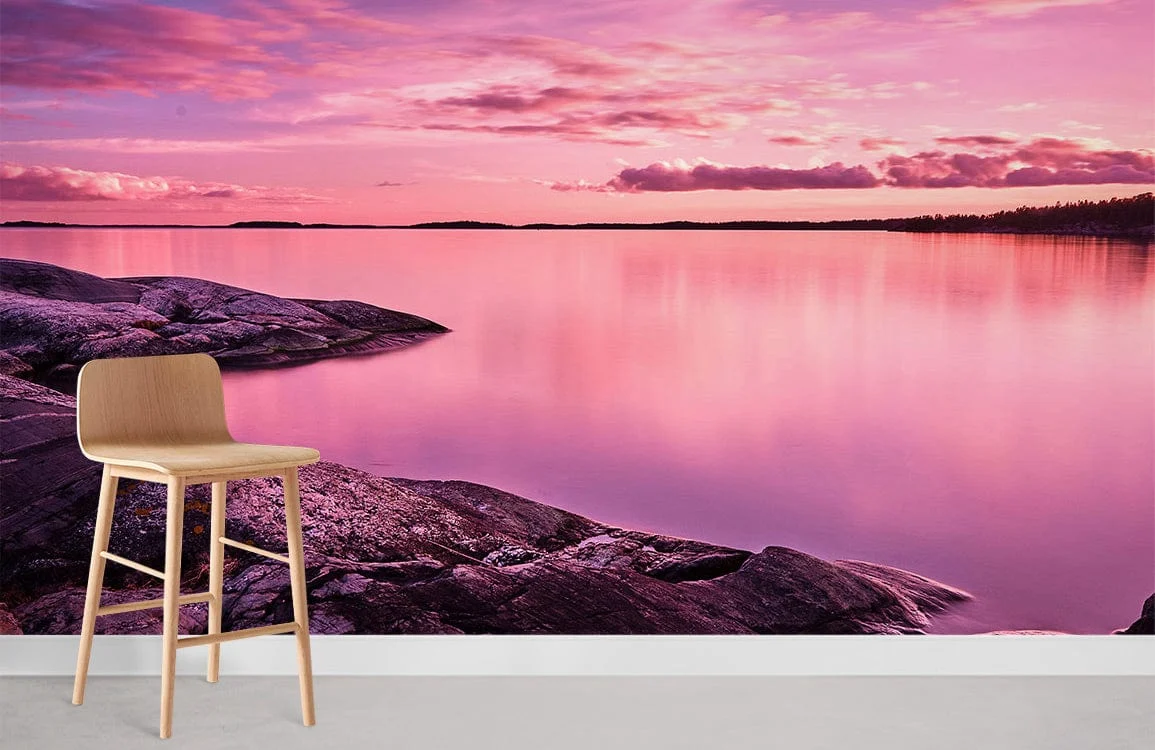 Serene Pink Sunset Landscape Mural Wallpaper