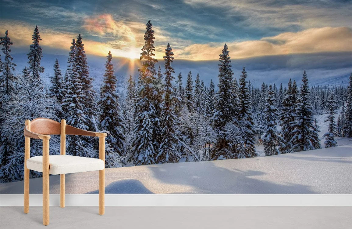 Serene Snowy Forest Landscape Wallpaper Mural