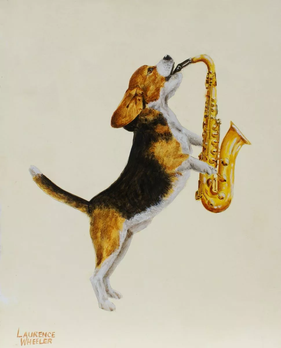 'Beagle blowing the Blues' (2019) Oil painting by Laurence Wheeler