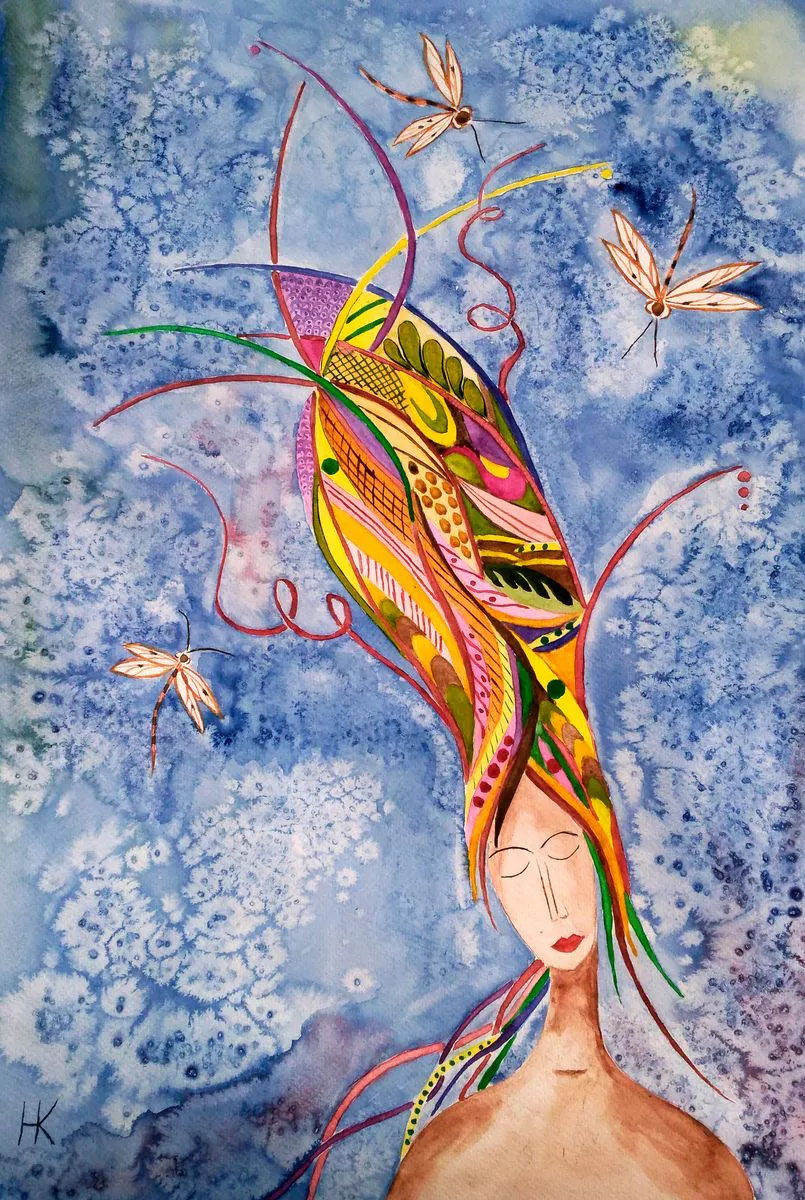 " Woman's thoughts per an usual day" (2018) Watercolour by Halyna Kirichenko