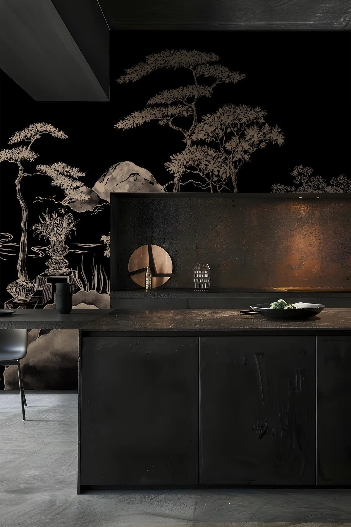 Asian Scenery Black