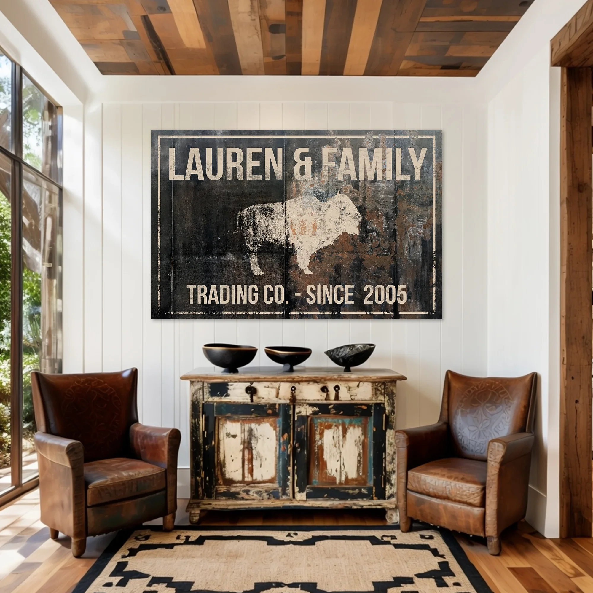 Personalized Bohemian Buffalo Name Sign Canvas Wall Art -NLSC0113