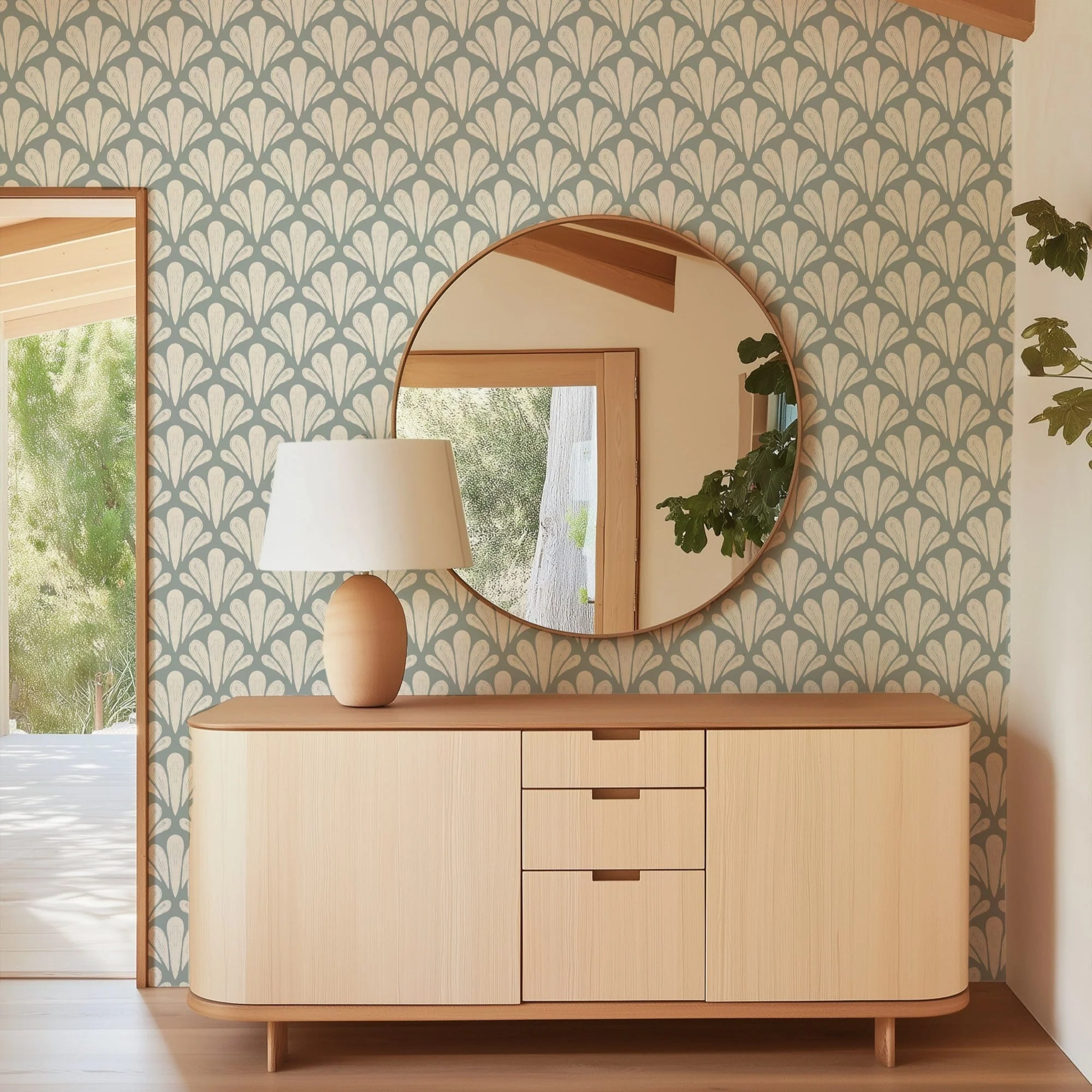 Brushstroke Scallops Wallpaper - Modern Art Deco Pattern in Soft Neutrals