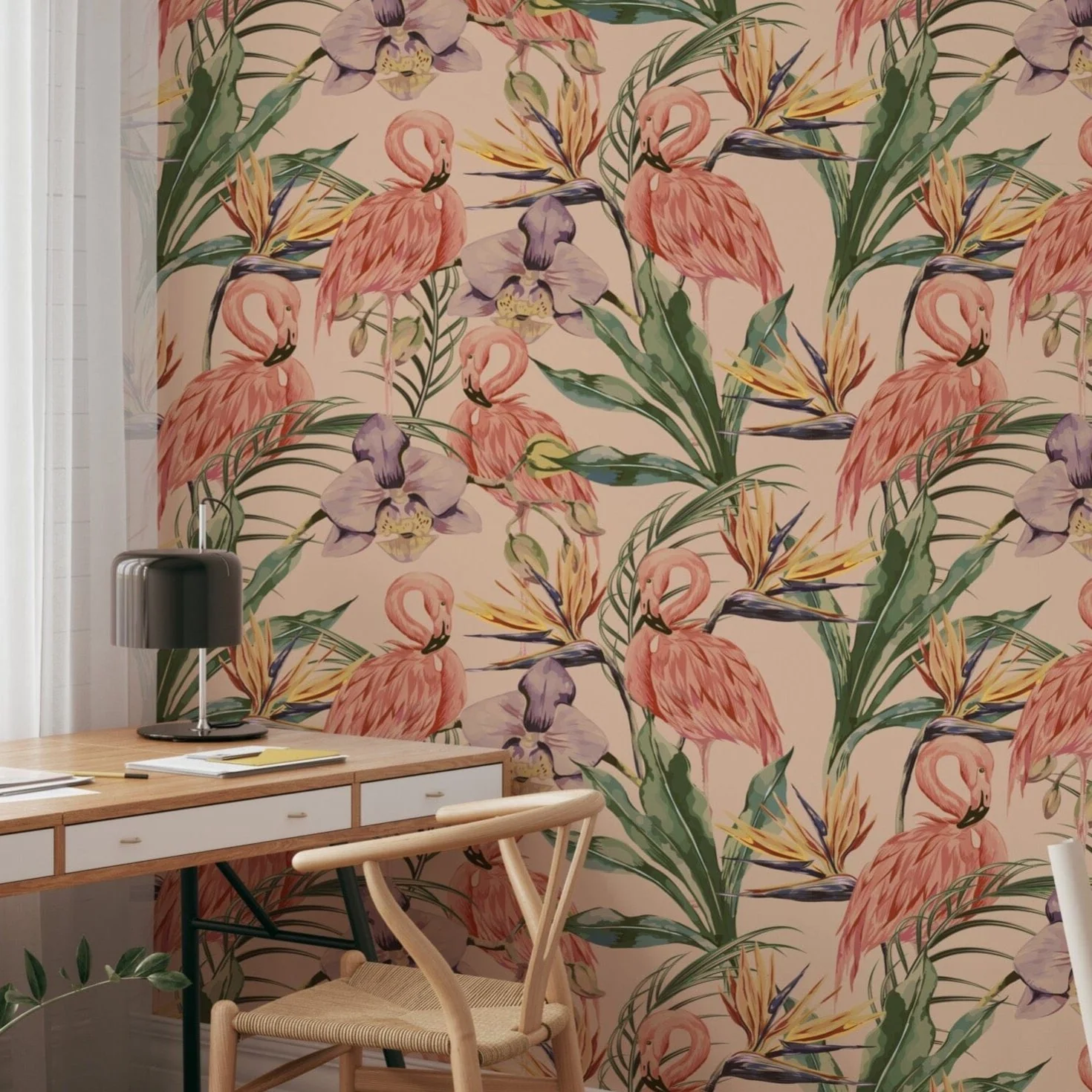 Pink Flamingo Pattern Wallpaper