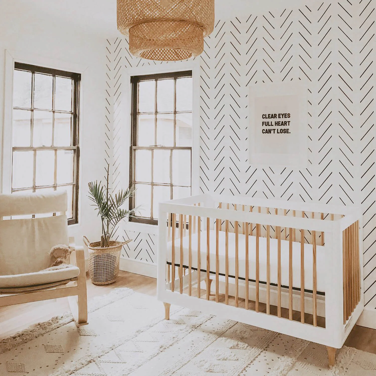 Black delicate herringbone nursery wallpaper