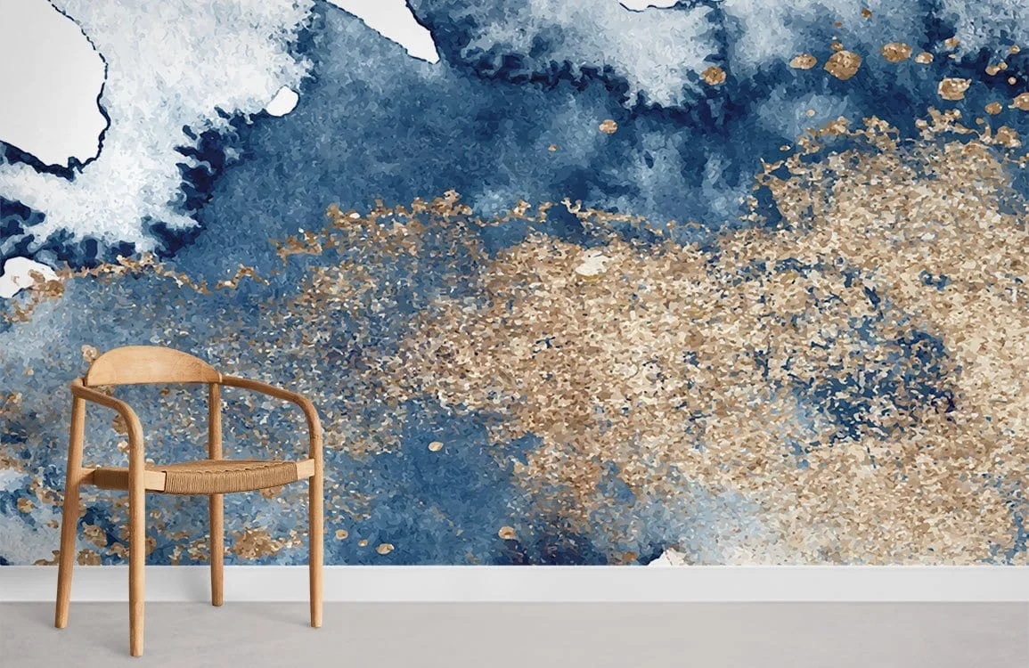 Navy Gold Watercolor Abstract Mural Wallpaper