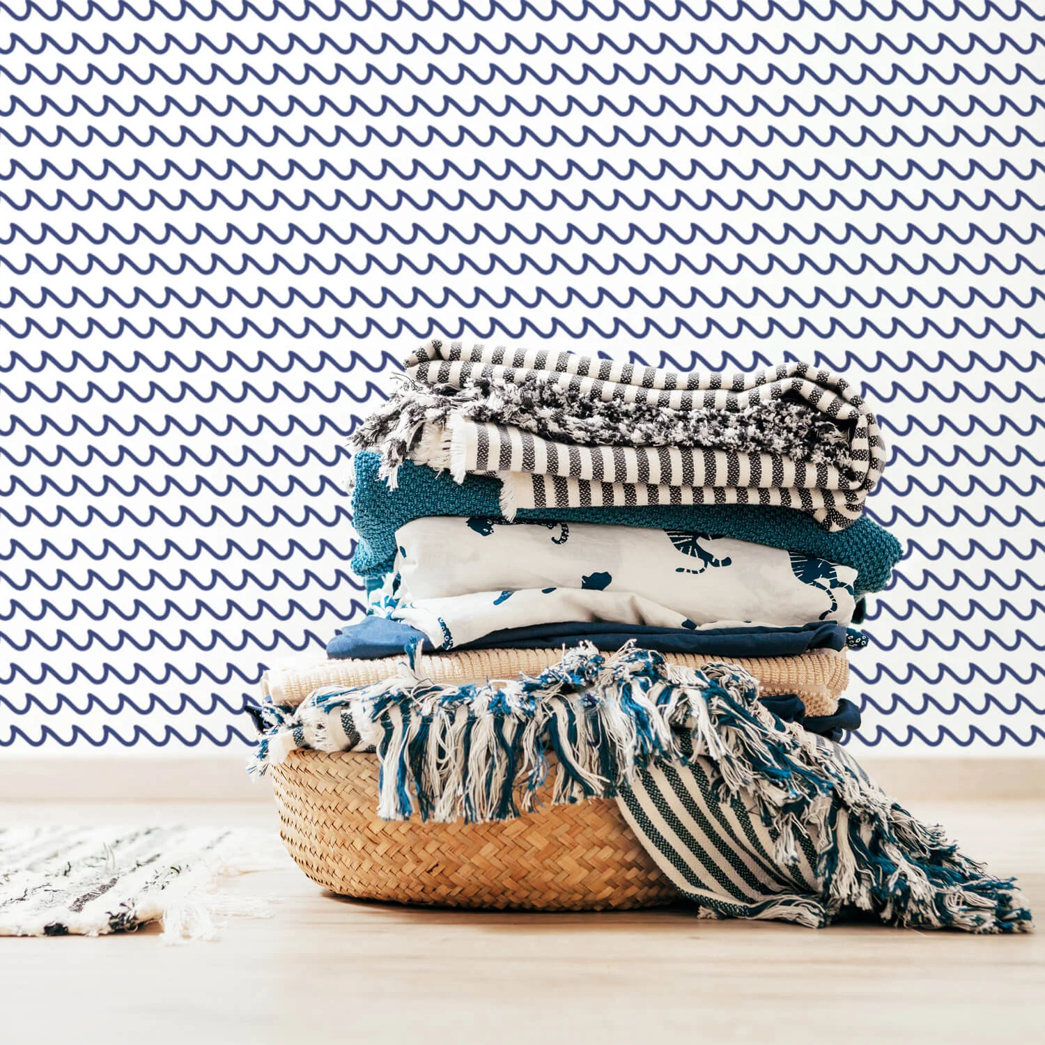 Doodle waves nautical theme wallpaper