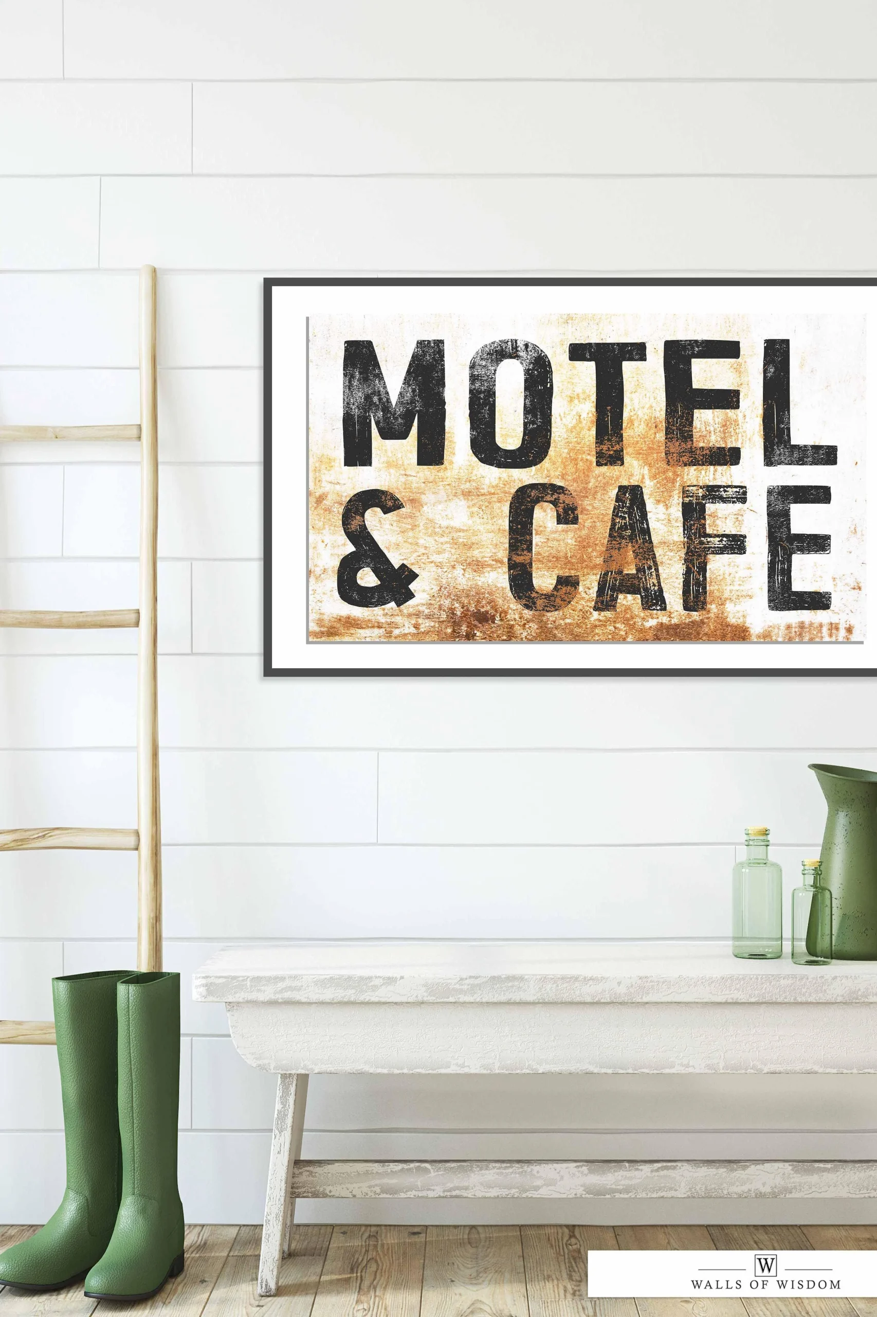 Vintage Motel and Cafe Sign Poster- Old Metal Sign Print Wall Art