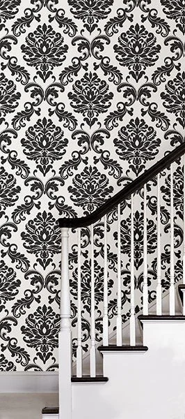 Ariel Black and White Damask Peel And Stick Wallpaper