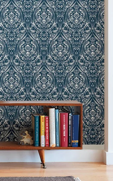Bohemian Damask Indigo Peel and Stick Wallpaper
