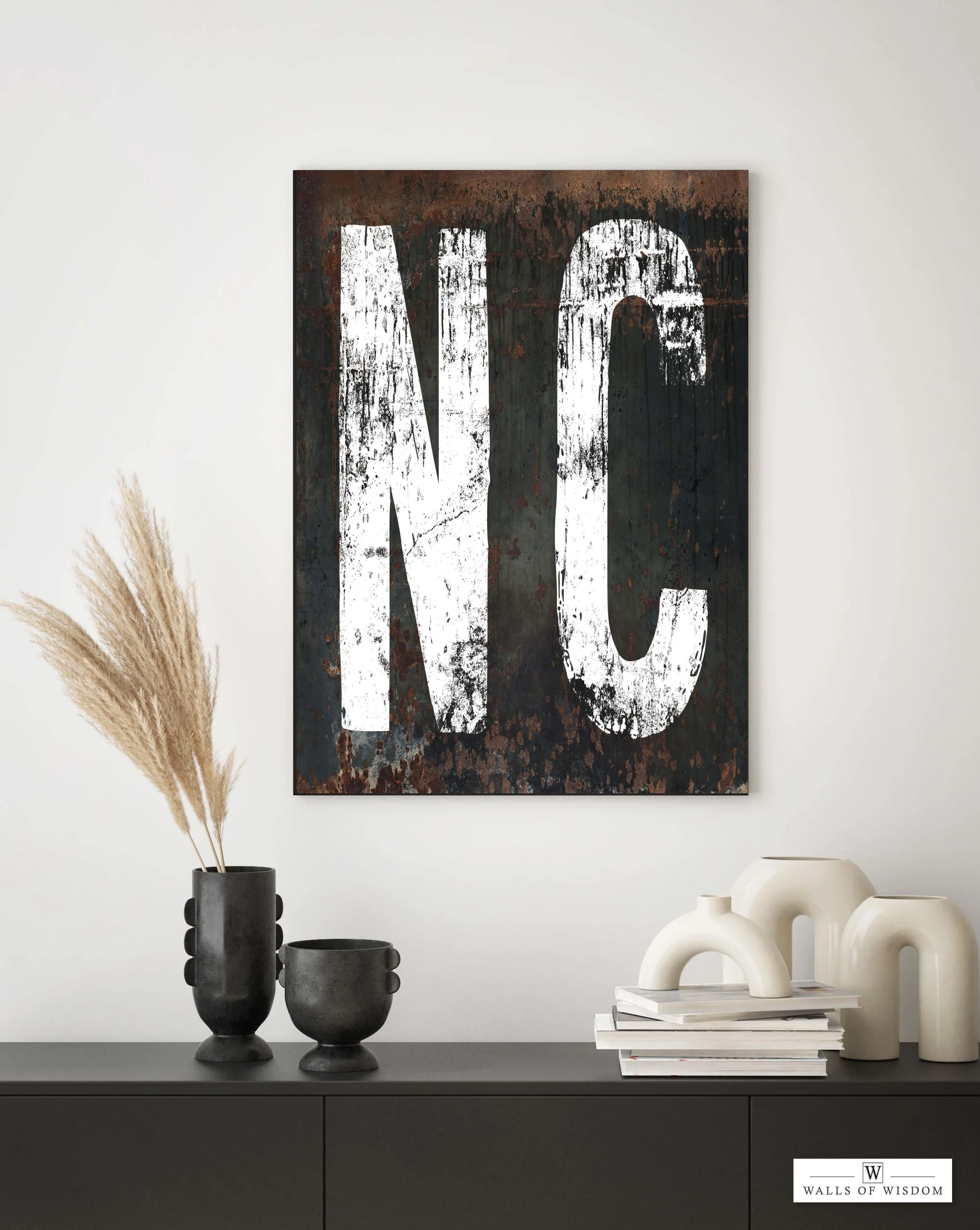 North Carolina Home State Sign Home Bar Wall Art-Vintage Distressed "NC" Canvas Art Print