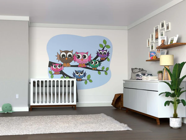 A Colorful Owl Family Mural