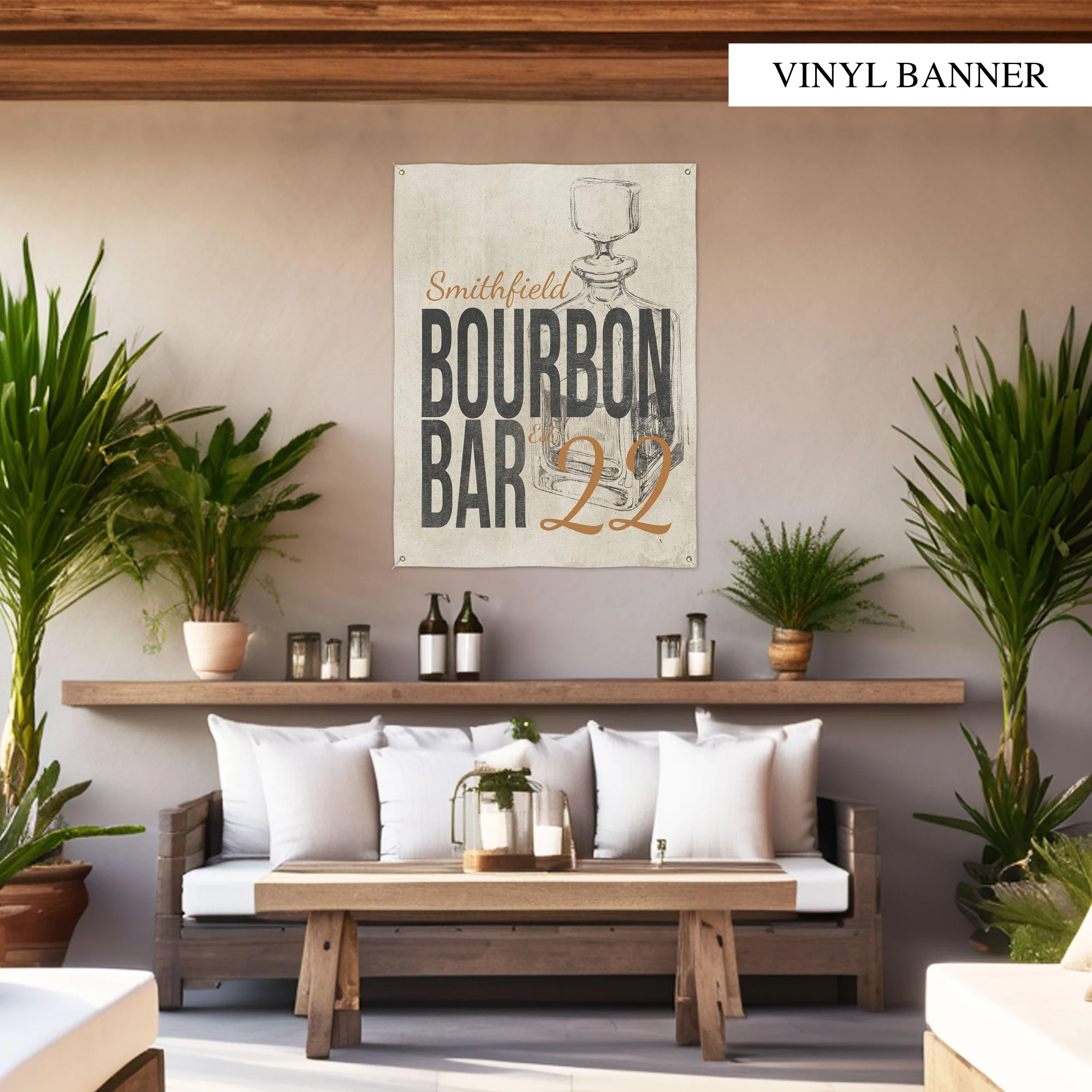Bourbon Bar Backyard Bar & Grill Custom Vinyl Sign - Indoor/Outdoor Patio Lounge Weatherproof Decor
