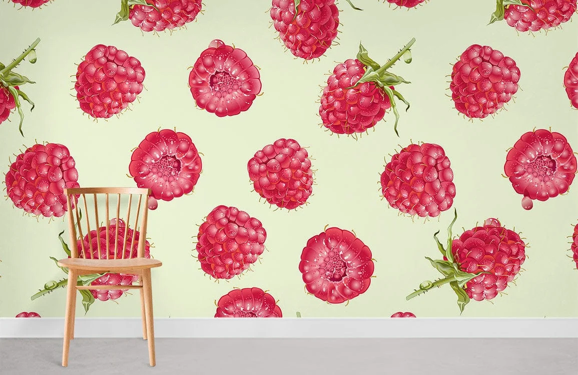 Pink Raspberry Botanical Mural Wallpaper