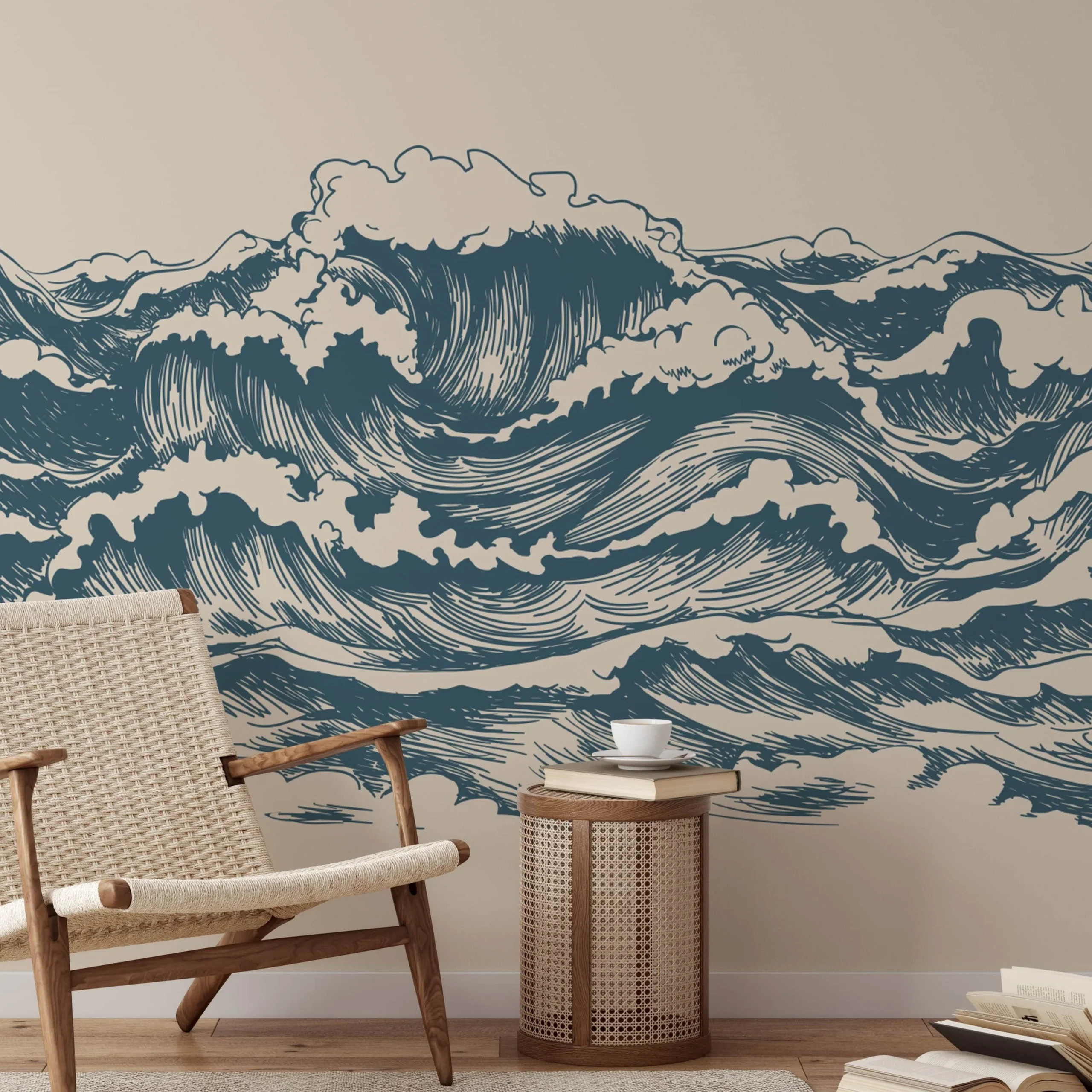 Ocean Wave Wallpaper Mural - Coastal Nautical Peel and Stick Wall Mural