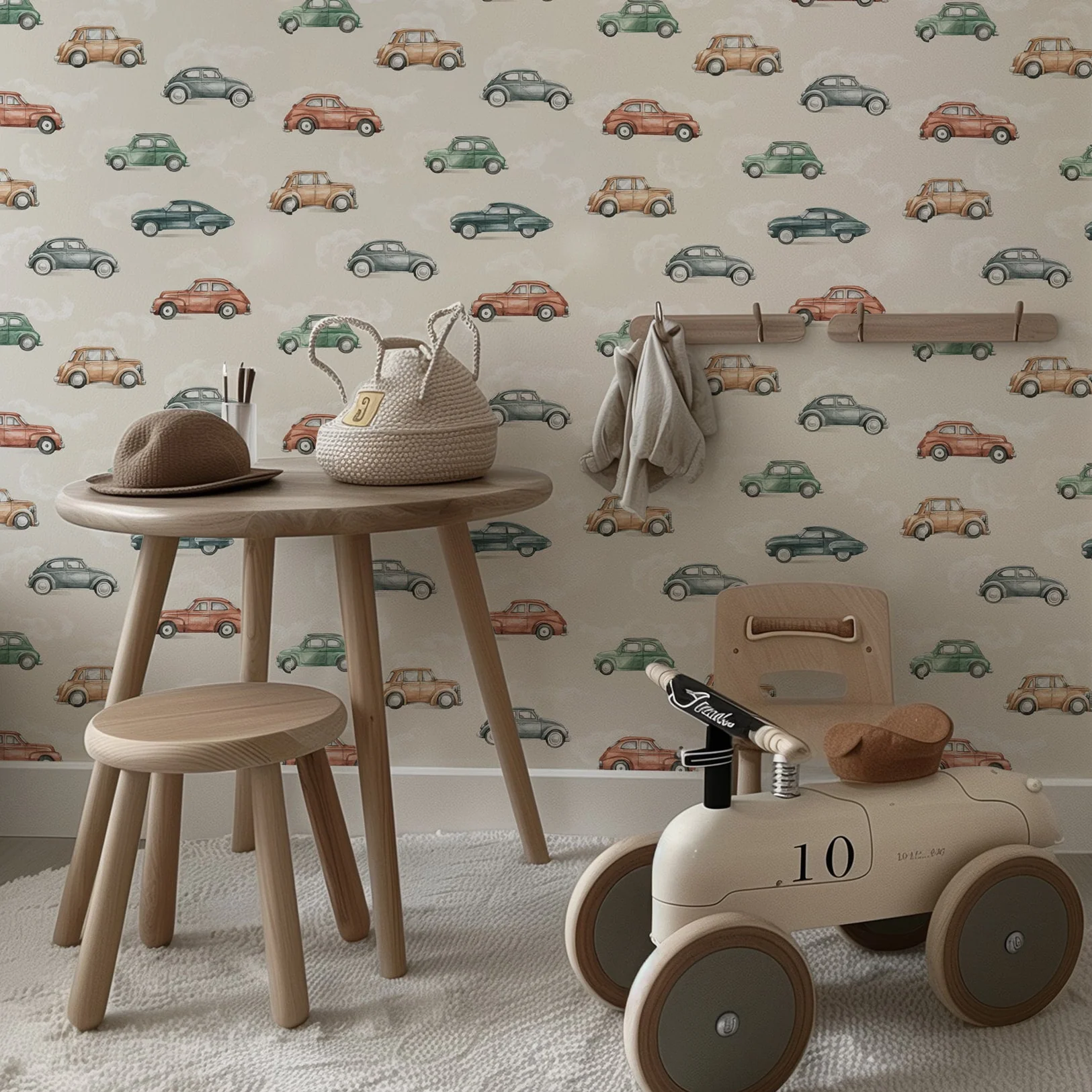 Vintage Cars Kids Wallpaper - Classic Retro in Beige