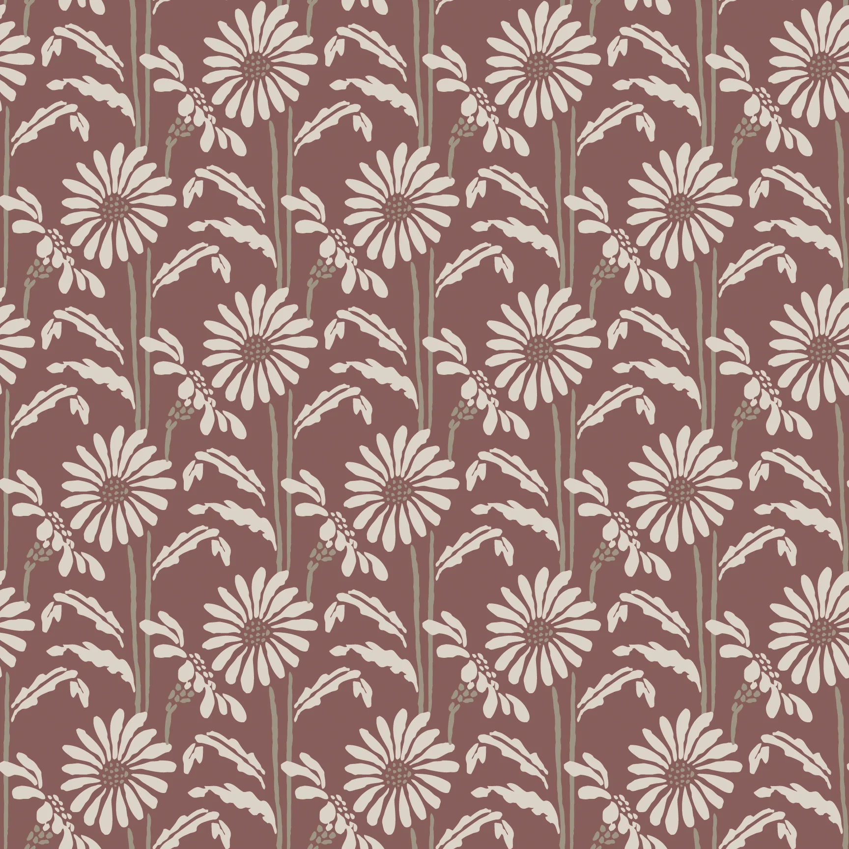 Woodland Bloom - Burgundy Floral Wallpaper
