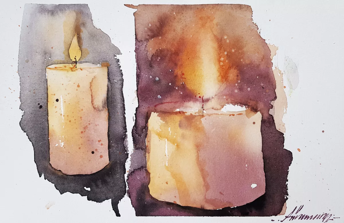 Сandles. A warm light for your house. Orinal watercolor picture. (2020) Watercolour by Marina Abramova