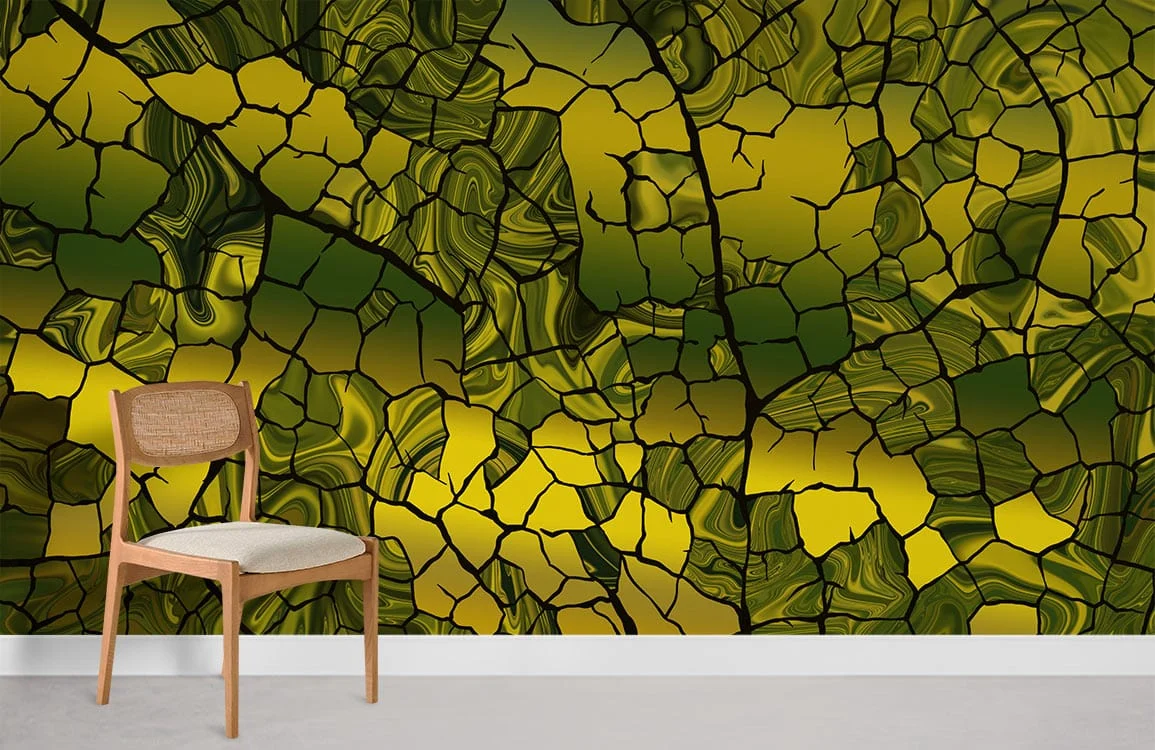 Abstract Cracked Earth Yellow Mural Wallpaper
