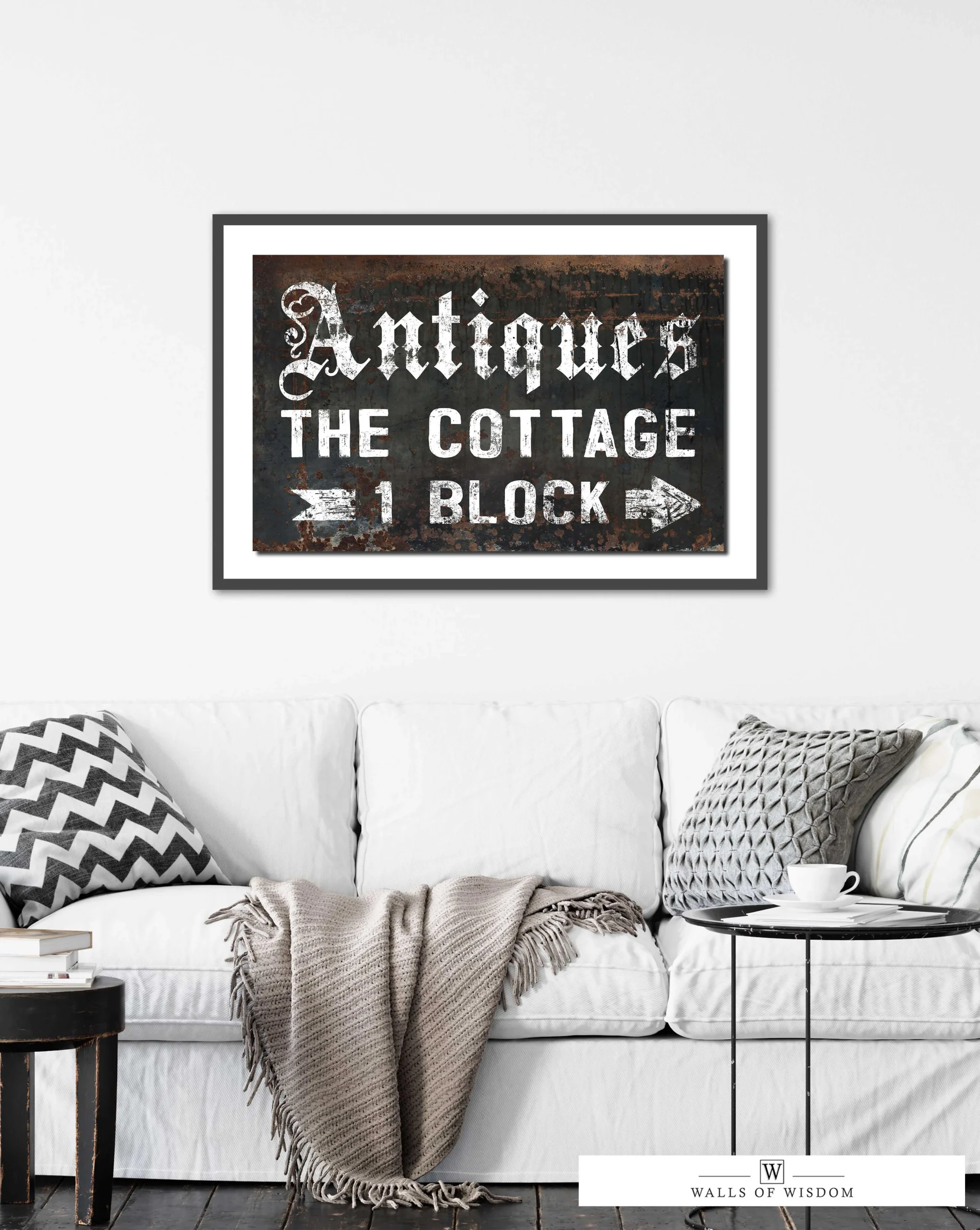 Black Antiques The Cottage Poster Print -Distressed Vintage Signage Cottage Living Room Decor