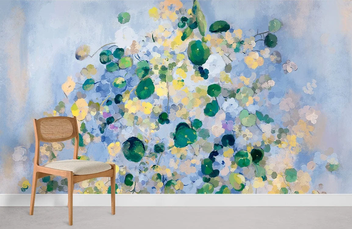 Serene Blue Floral Watercolor Mural Wallpaper