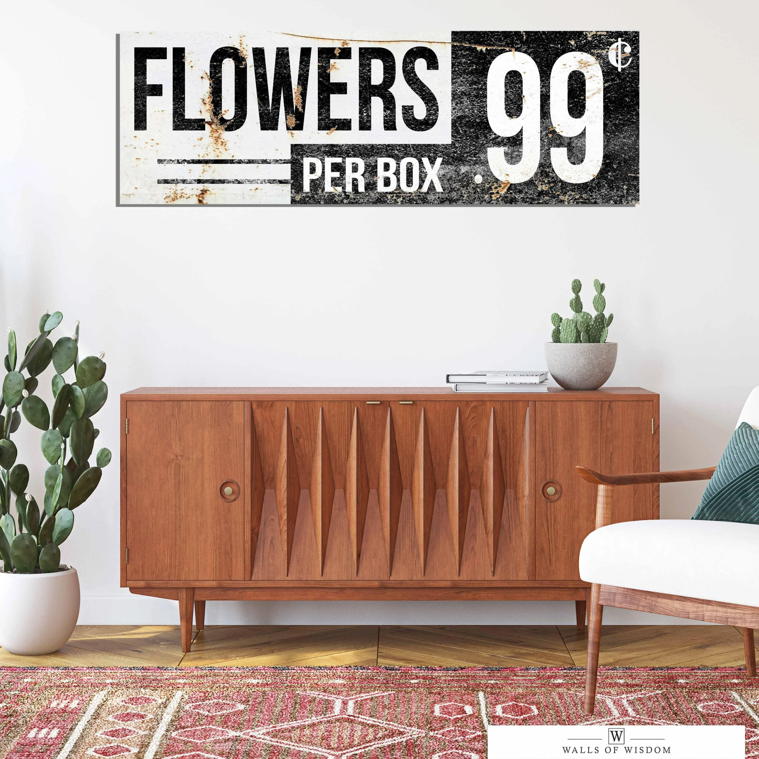 Flowers 99 Vintage Flower Market Sign - Distressed Canvas Floral Wall Decor