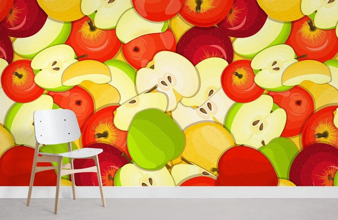 Colorful Cartoon Fruit Kitchen Wallpaper Mural