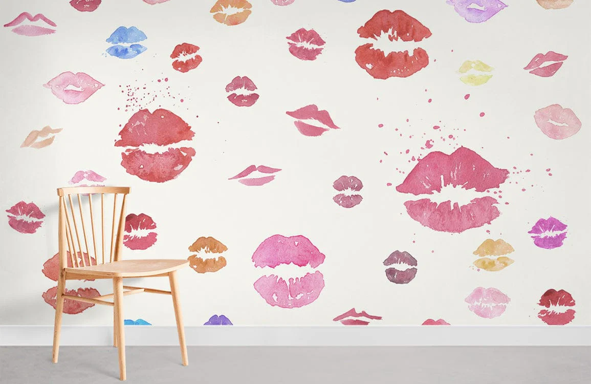 Colorful Kisses Watercolor Mural Wallpaper