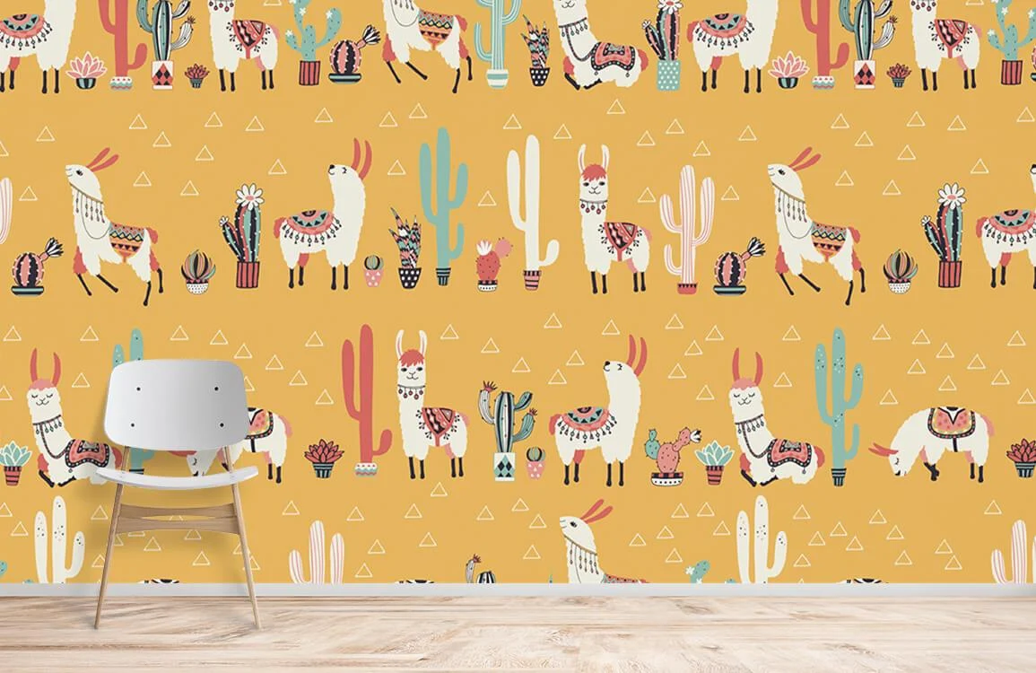 Boho Llama Cactus Nursery Mural Wallpaper