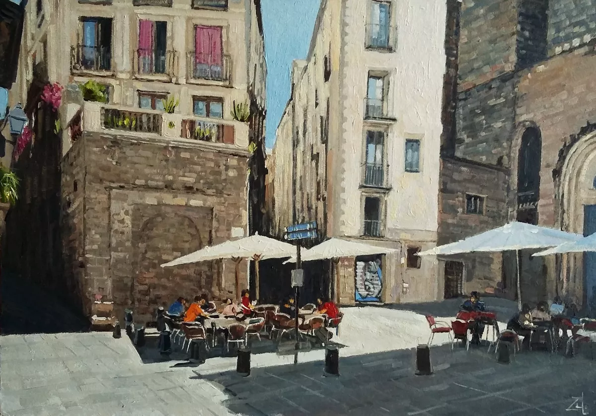 Уличное кафе (2021) Oil painting by Vahan Shakhramanyan