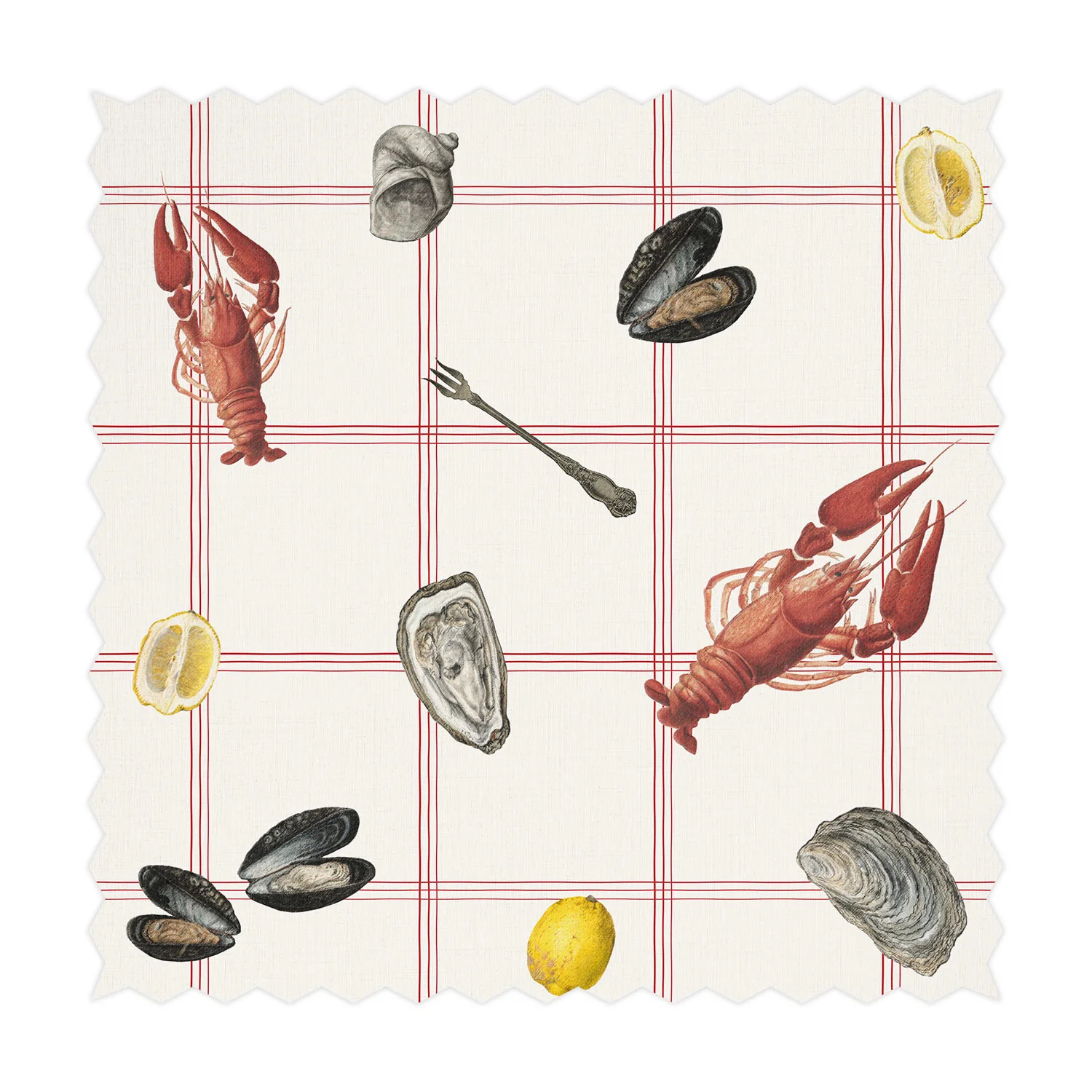 Gourmet Seafood Picnic Printed Fabric