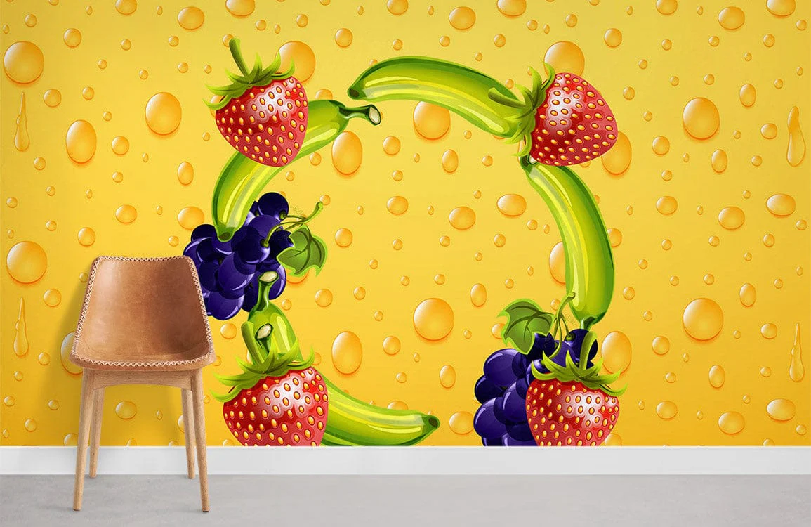 Juicy Strawberry Floral Kitchen Mural Wallpaper