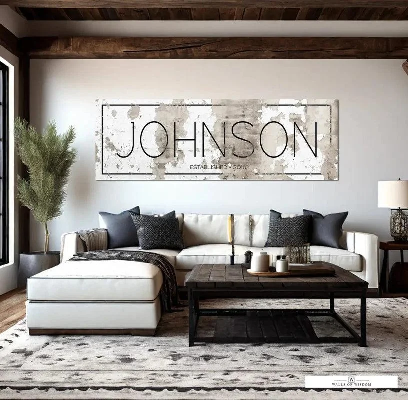 Industrial Style Chippy Farmhouse Personalized Canvas Wall Art NLSC0122