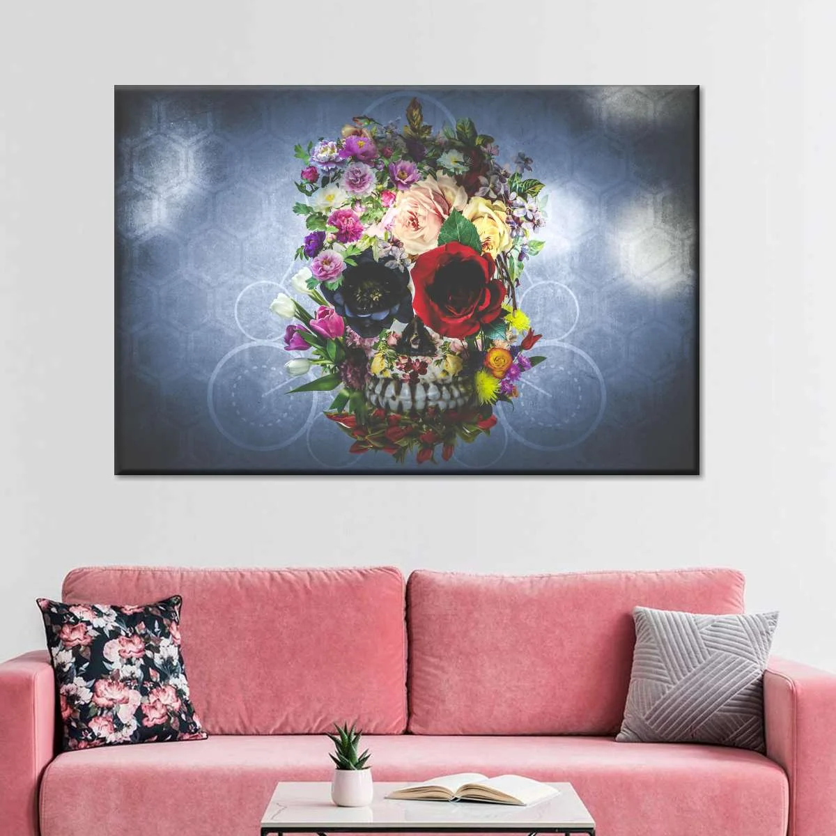 Colorful Skull Flowers Wall Art