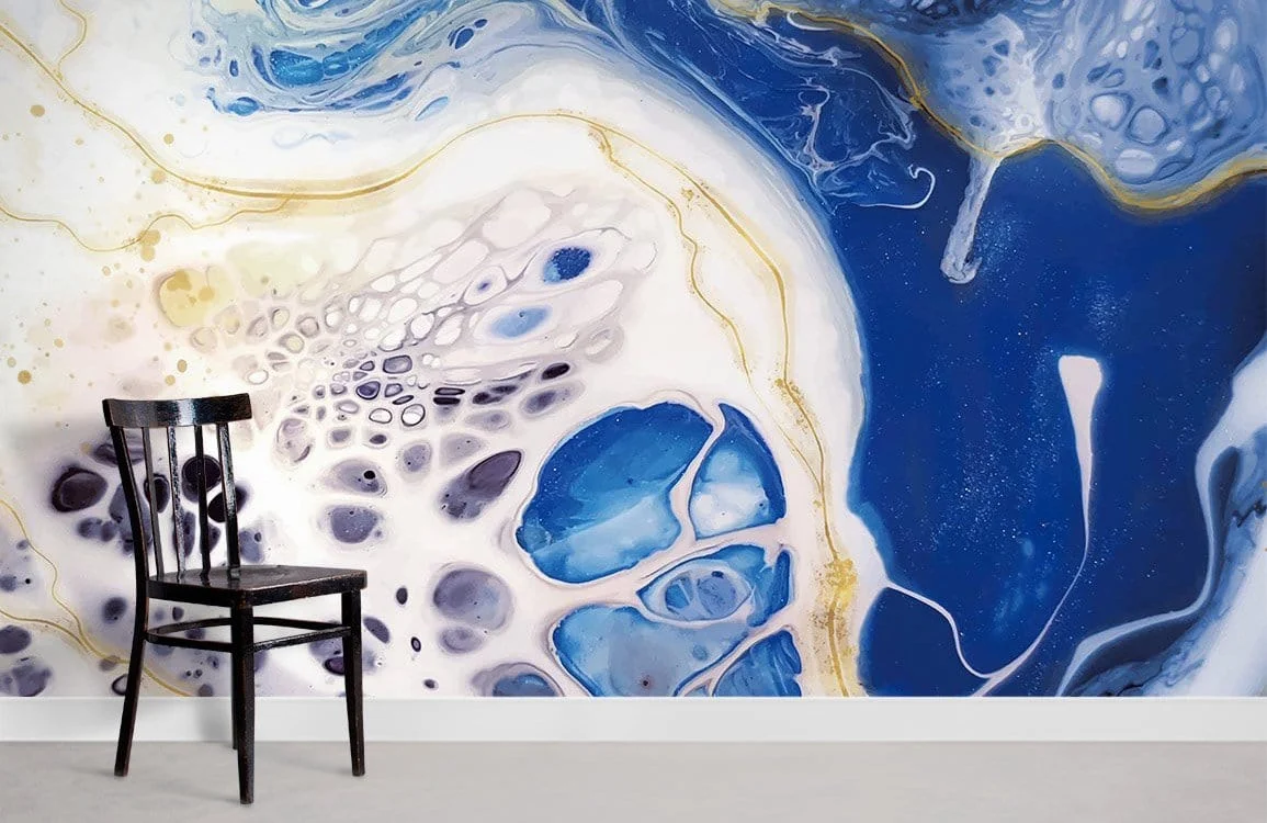 Abstract Blue Gold Marble Wallpaper Mural