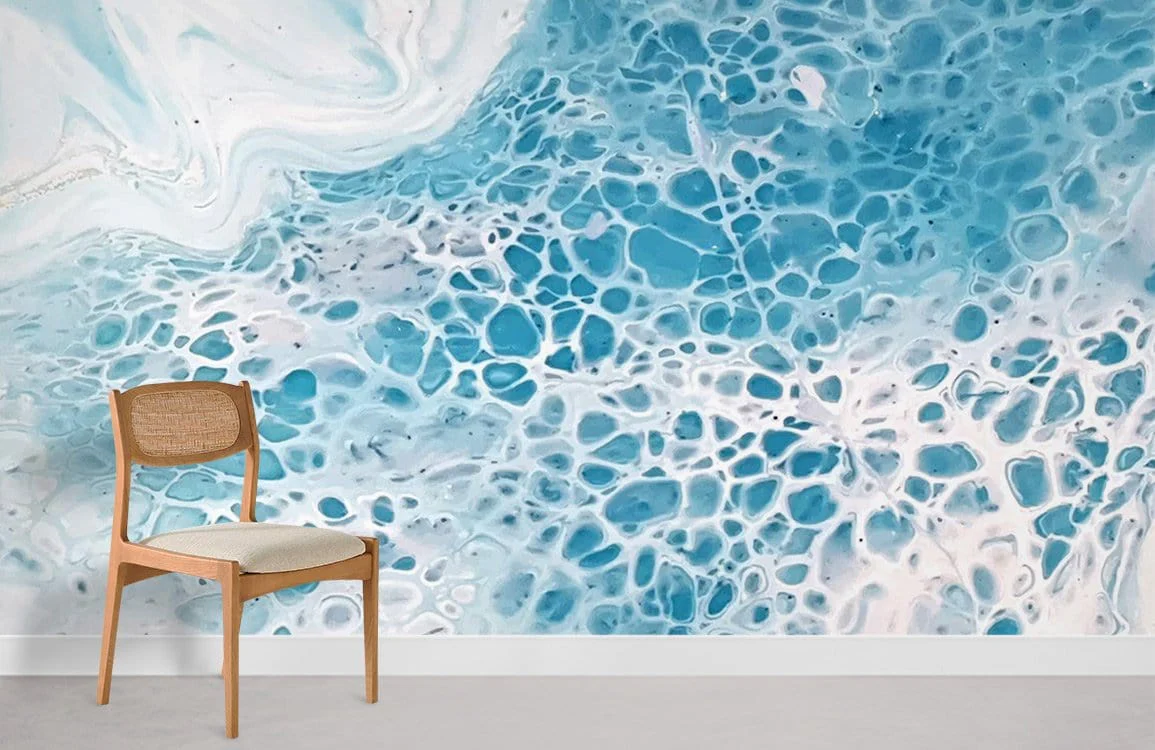 Abstract Blue Ocean Wave Mural Wallpaper